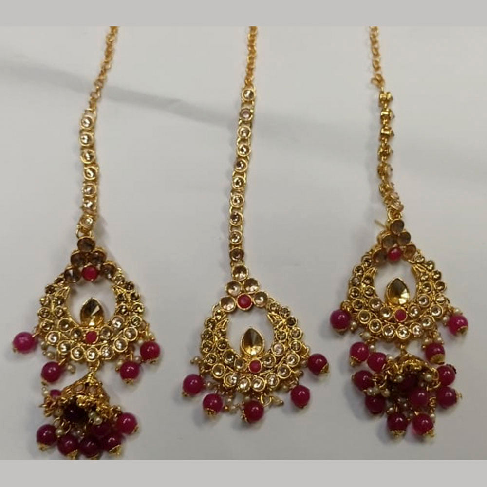 Pooja Bangles Kundan Stone & Beads Dangler Earrings With Maang Tikka