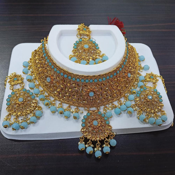 Kumavat Jewels Gold Plated Kundan And Beads Traditional Choker  Necklace Set with Maang Tikka - KJNECK02