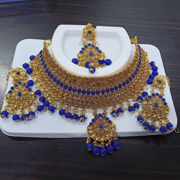 Kumavat Jewels Gold Plated Kundan And Beads Traditional Choker  Necklace Set with Maang Tikka - KJNECK03