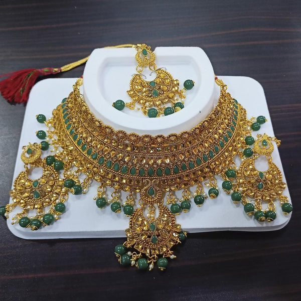 Kumavat Jewels Gold Plated Kundan And Beads Traditional Choker  Necklace Set with Maang Tikka - KJNECK04