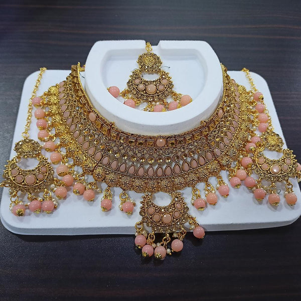 Kumavat Jewels Gold Plated Kundan And Beads Traditional Choker  Necklace Set with Maang Tikka - KJNECK06