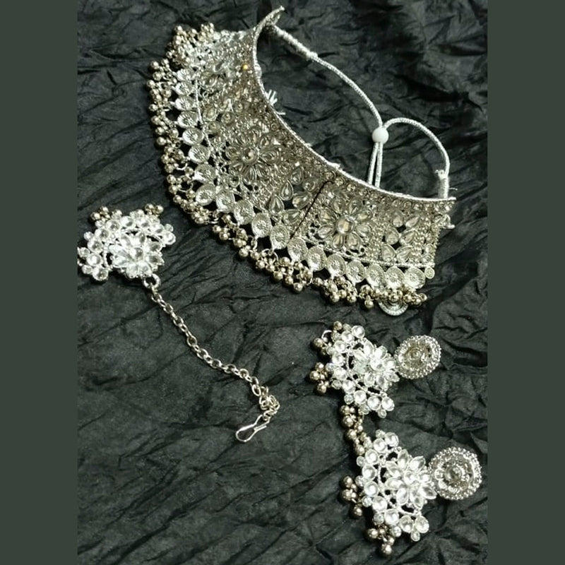 Kumavat Jewels Silver Plated Kundan Stone Necklace Set