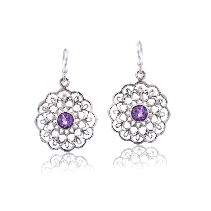 Silver Mountain 925 Silver Jali cut Amethyst Earring