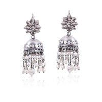 Silver Mountain Dangling Pearl Statement Jhumka earring