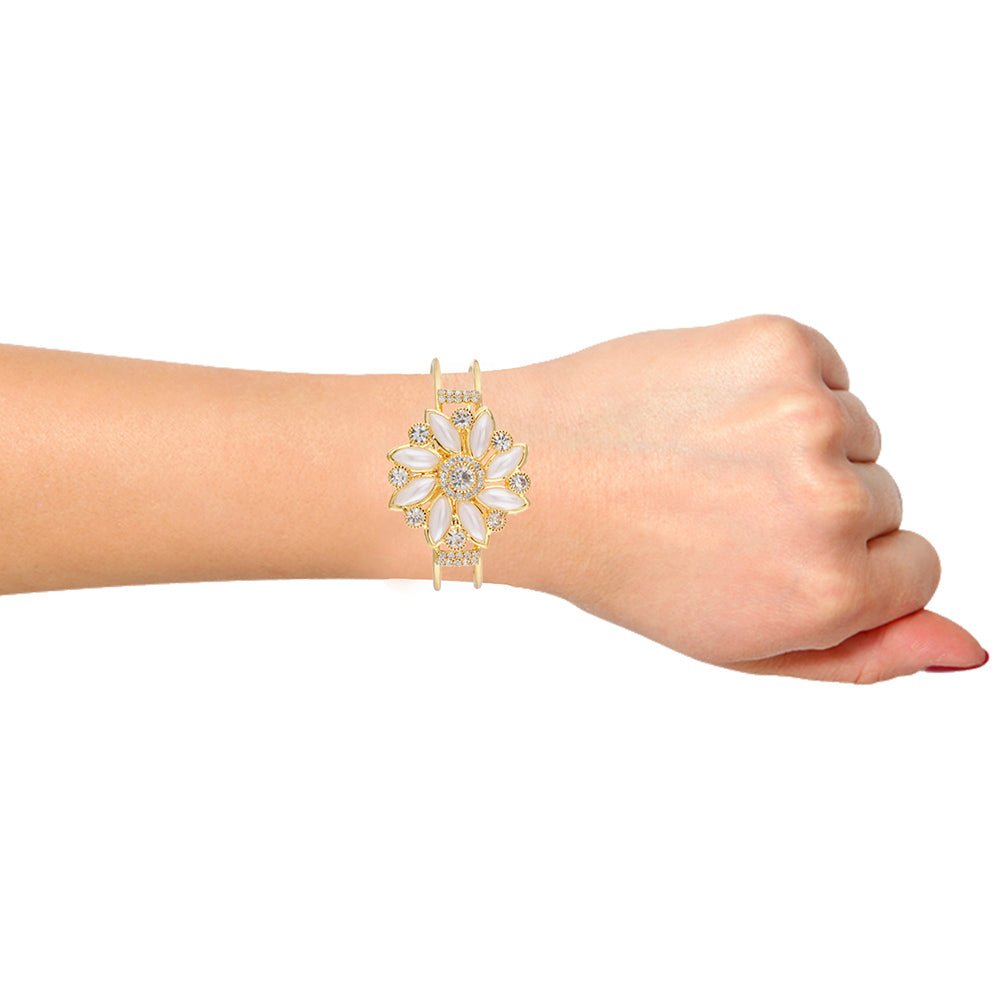Kord Store Flower Design White Stone Gold Plated Openable Bracelet For Women  - KSBRC40005