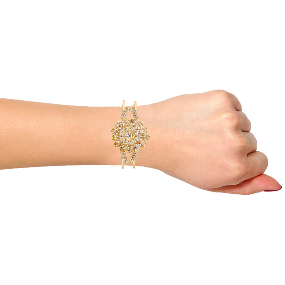 Kord Store Designer Flower Design Lct Stone Gold Plated Openable Bracelet For Women  - KSBRC40009