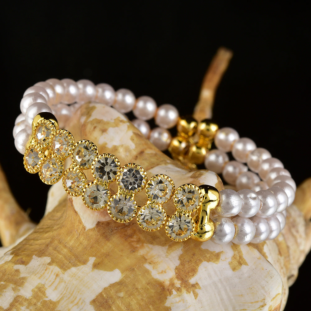 Kord Store Fancy Designer White Stone & Pearl Gold Plated Openable Bracelet For Women  - KSBRC40016