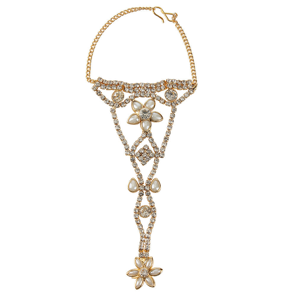 Kord Store Flower Design Ad Stone Gold Plated Hathphool For Women  - KSBRC40021