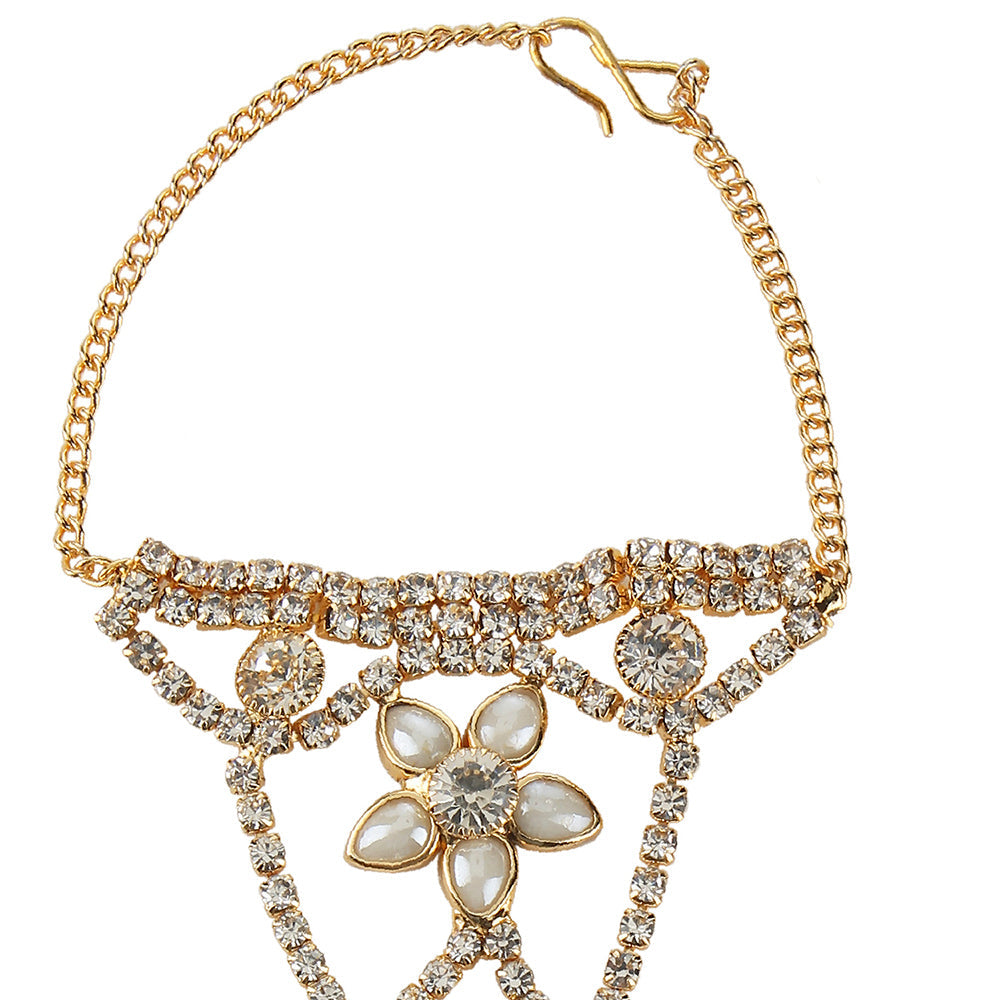 Kord Store Flower Design Ad Stone Gold Plated Hathphool For Women  - KSBRC40021