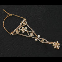 Kord Store Flower Design Ad Stone Gold Plated Hathphool For Women  - KSBRC40021