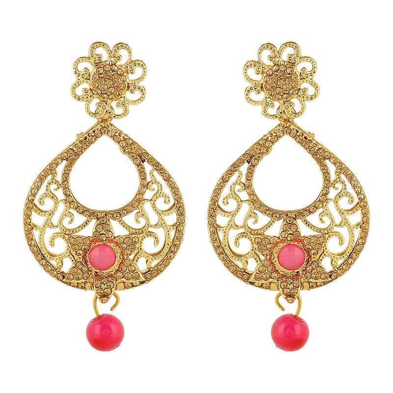 Kord Store Glamorous Pear Shape White Stone Gold Plated Chand Bali Earring For Women - KSEAR70133