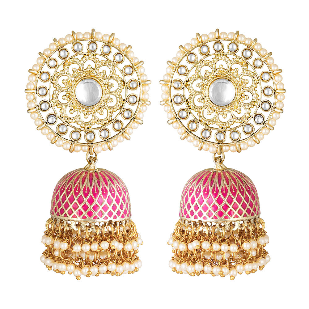Kord Store Dazzling Round Shape Meenakari Work Gold Plated Jhumki Earring For Women  - KSEAR70185