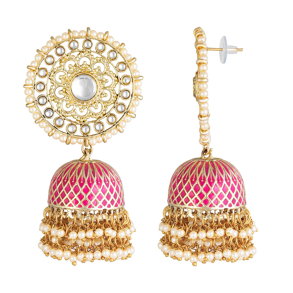 Kord Store Dazzling Round Shape Meenakari Work Gold Plated Jhumki Earring For Women  - KSEAR70185