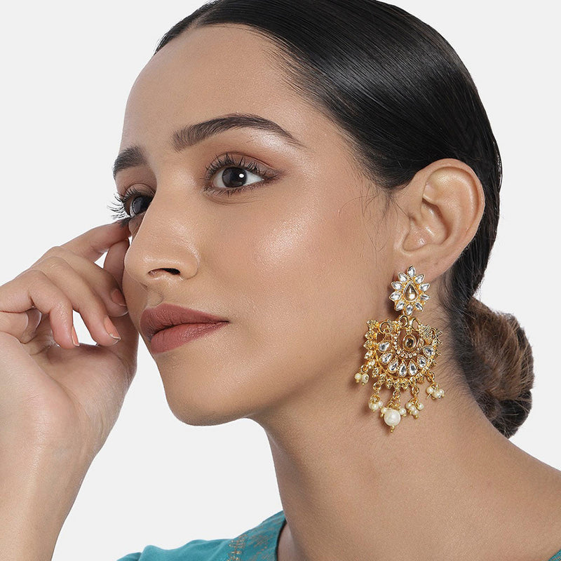 Chandbali design long AD earrings with coloured drops and maangtika – Odara  Jewellery