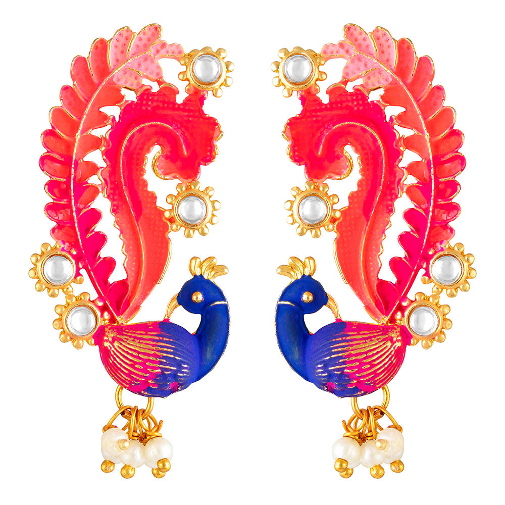 Kord Store Modish Peacock Meenakari Work Gold Plated Drop Earring For Women - KSEAR70228