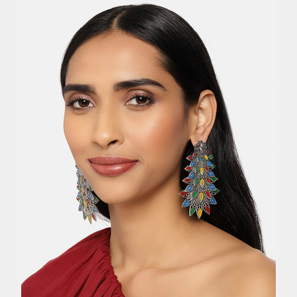 Kord Store Creative Alloy Silver Plated Meena Work Dangle Earring For Women & Girls - KSEAR70245