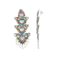 Kord Store Delightful Alloy Silver Plated Meena Work Dangle Earring For Women & Girls - KSEAR70247