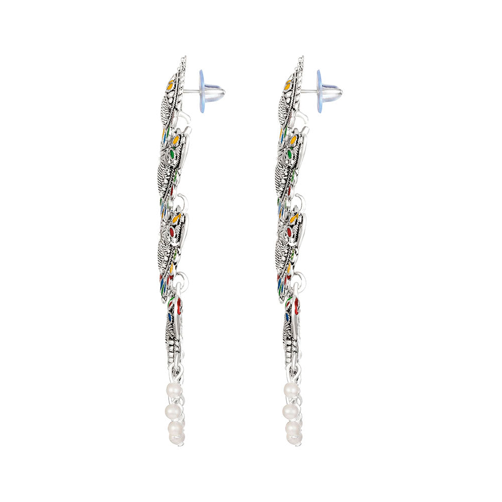 Kord Store Delightful Alloy Silver Plated Meena Work Dangle Earring For Women & Girls - KSEAR70247