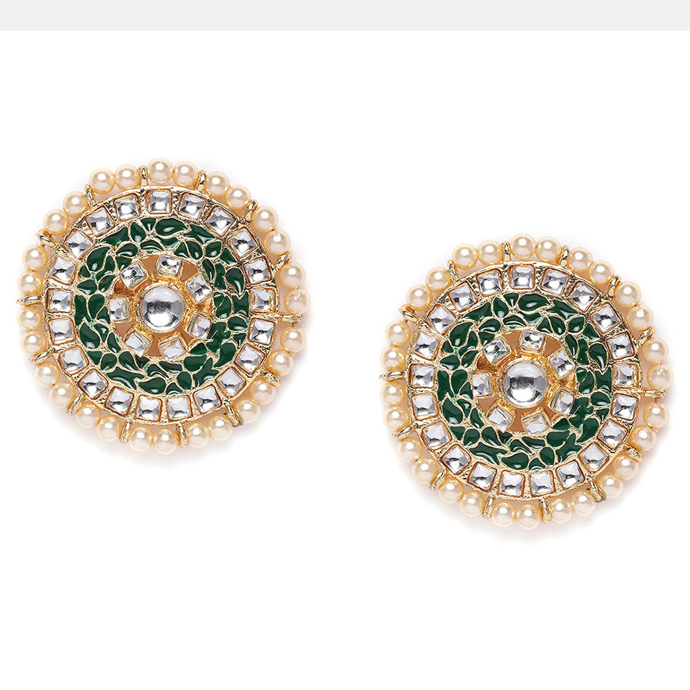 Kord Store Modern Alloy Gold Plated Meena Work Chand Shape Stud Earring For Women & Girls  - KSEAR70279