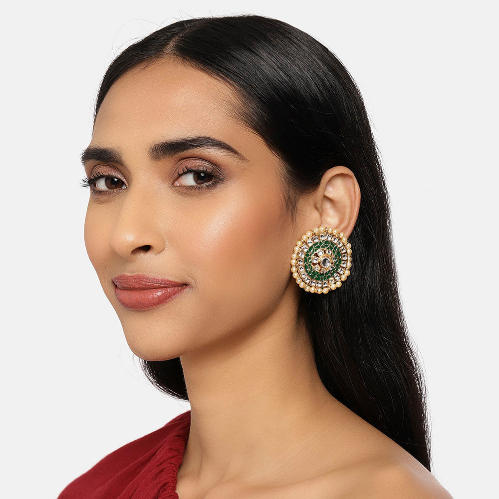 Kord Store Modern Alloy Gold Plated Meena Work Chand Shape Stud Earring For Women & Girls  - KSEAR70279
