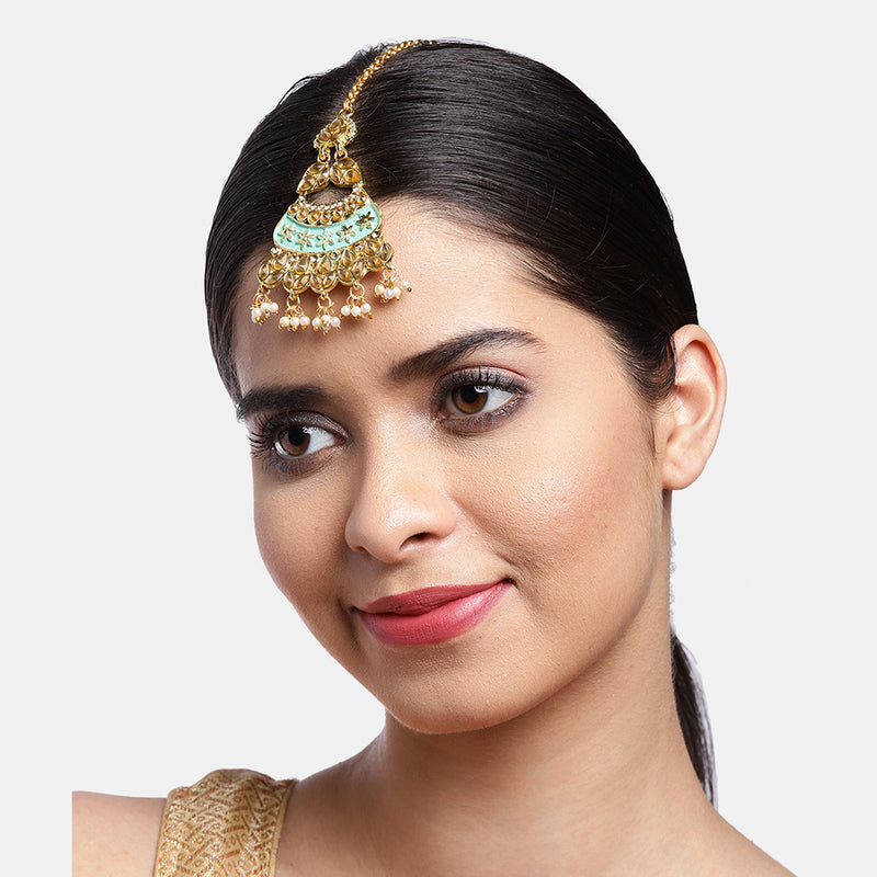 fcity.in - Women Pearl Stone Work Earring Maangtikka Set / Women Stone Work