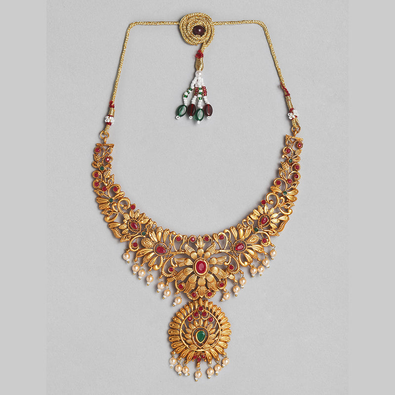 Kord Store Traditional Gold plated Ruby Green Necklace With Kamarbandh Combo Jewellery Set For Girls and Women