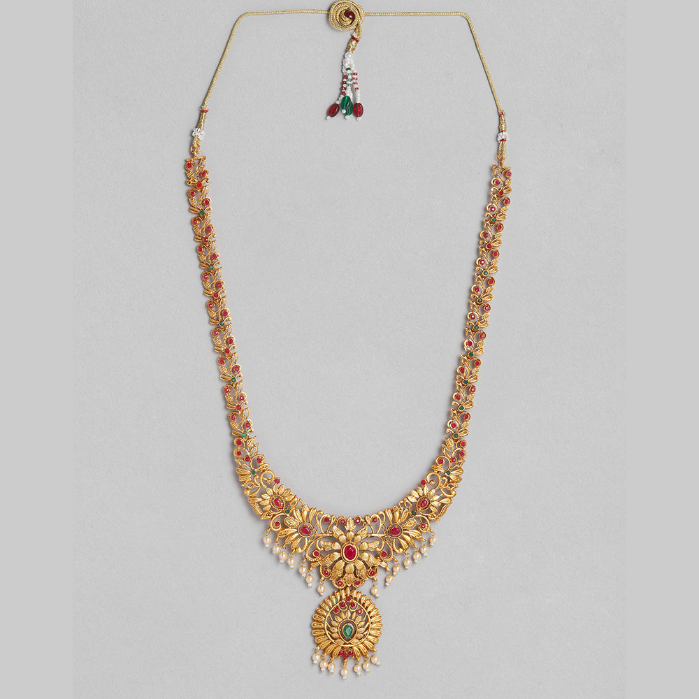 Kord Store Traditional Gold plated Ruby Green Necklace With Kamarbandh Combo Jewellery Set For Girls and Women