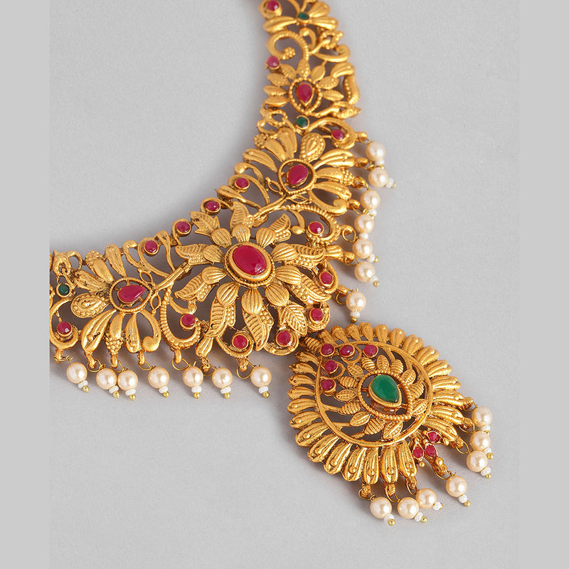 Kord Store Traditional Gold plated Ruby Green Necklace With Kamarbandh Combo Jewellery Set For Girls and Women