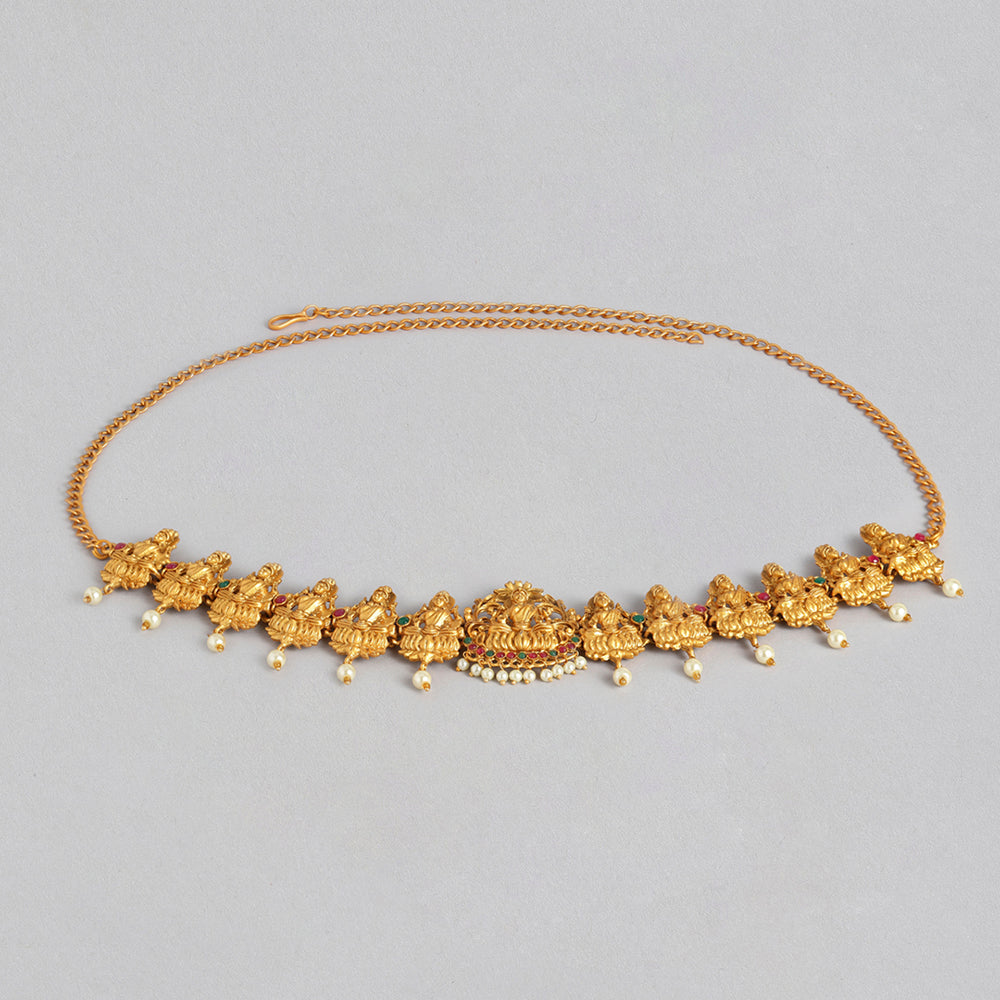 Kord Store Traditional Gold plated Ruby and Pearl Kamarbandh For Girls and Women