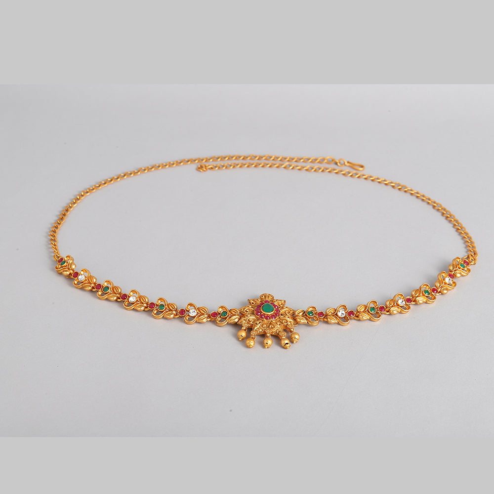 Kord Store New Design Traditional Gold plated Ruby and White Stone Kamarbandh For Girls and Women