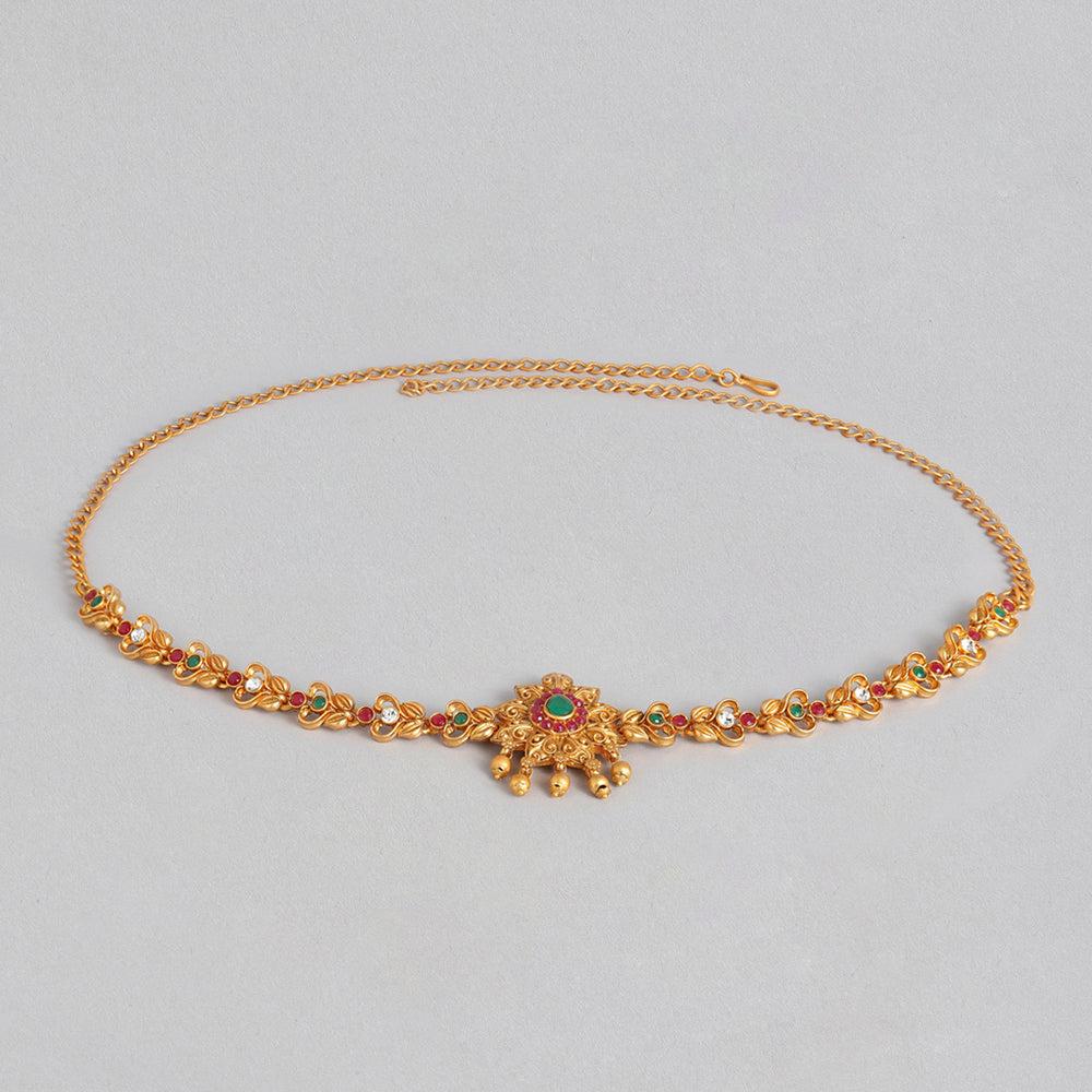 Kord Store New Design Traditional Gold plated Ruby and White Stone Kamarbandh For Girls and Women