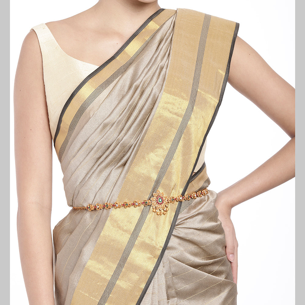 Kord Store New Design Traditional Gold plated Ruby and White Stone Kamarbandh For Girls and Women