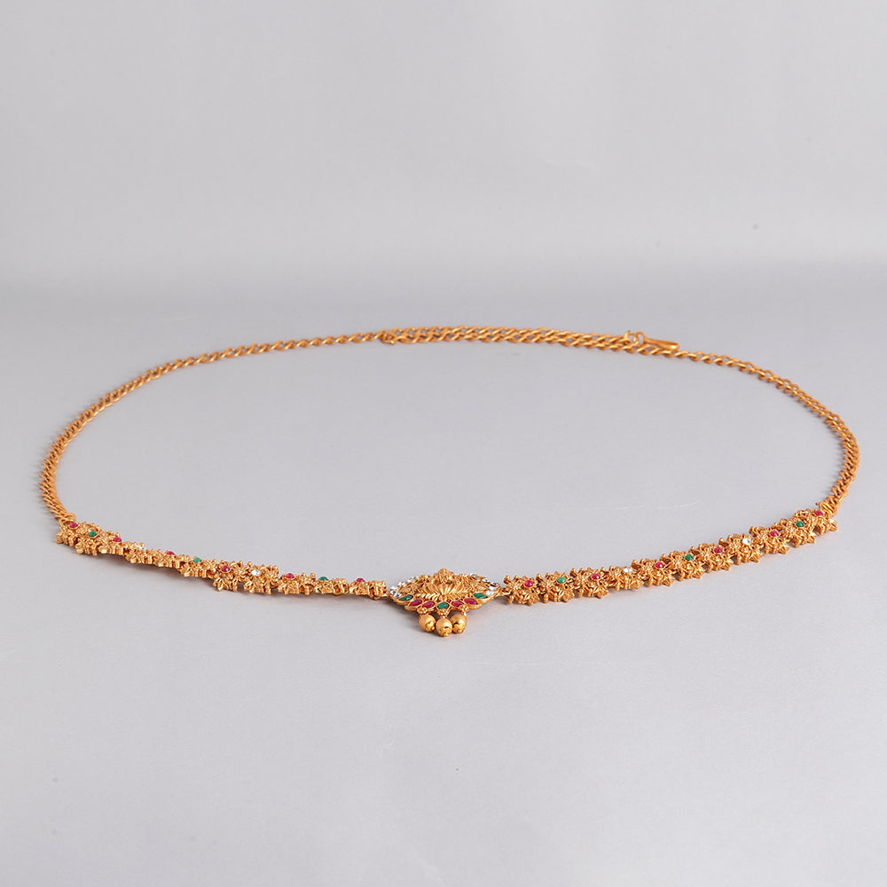 Kord Store Traditional Gold plated Ruby and White Stone Kamarbandh For Girls and Women