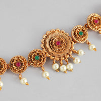 Kord Store Traditional Gold plated Ruby and Pearl Kamarbandh For Girls and Women