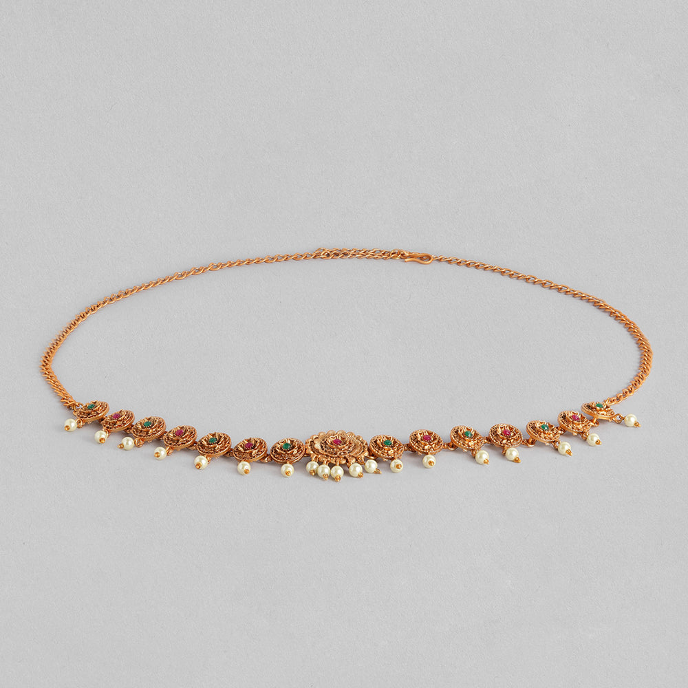 Kord Store Traditional Gold plated Ruby and Pearl Kamarbandh For Girls and Women