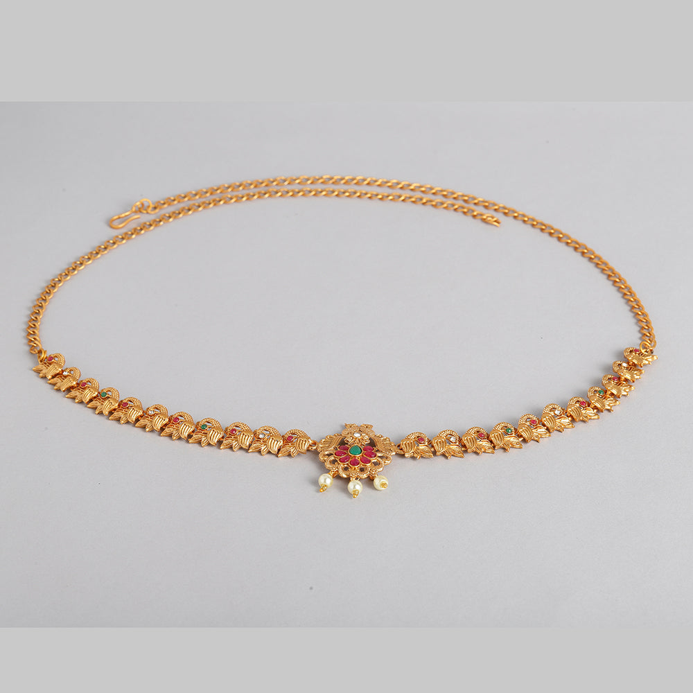 Kord Store Ethinic Gold plated Ruby and White Stone Kamarbandh For Girls and Women