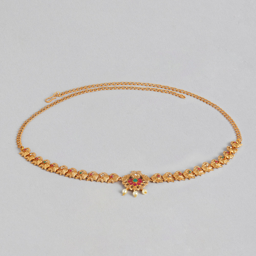 Kord Store Ethinic Gold plated Ruby and White Stone Kamarbandh For Girls and Women