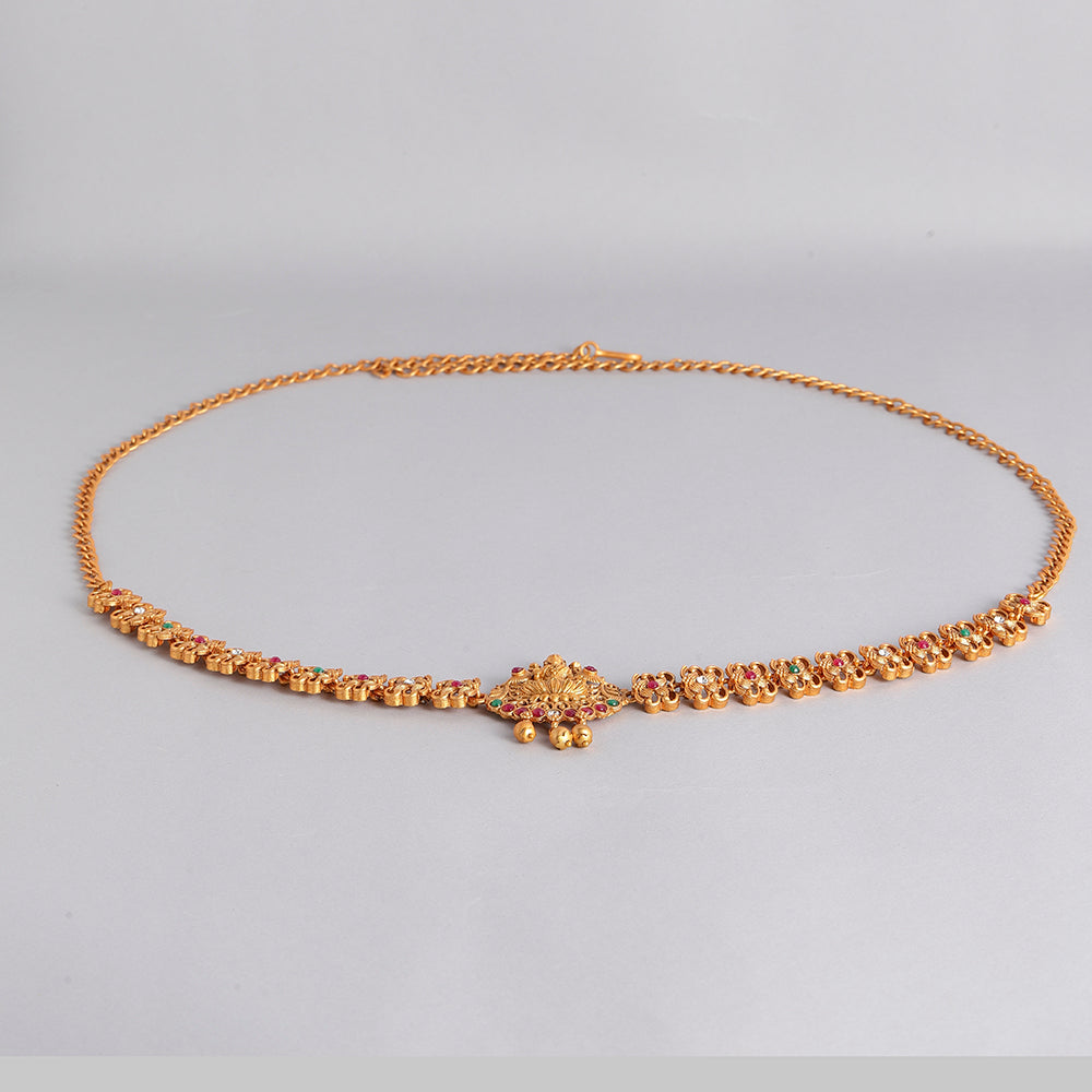 Kord Store Traditional Gold plated Ruby and White Stone Kamarbandh For Girls and Women