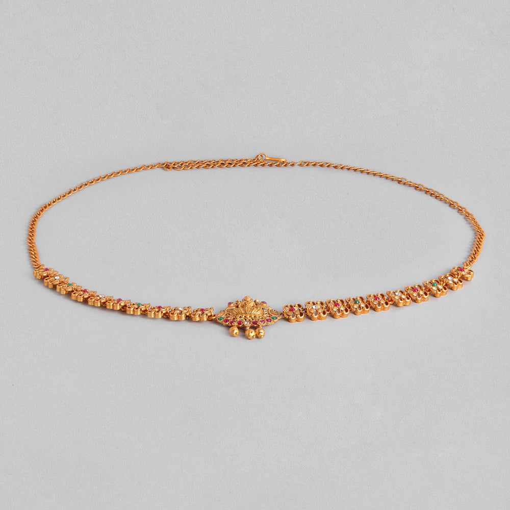 Kord Store Traditional Gold plated Ruby and White Stone Kamarbandh For Girls and Women