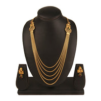Kord Store Traditional 5 String Chain Gold Plated Long Haram Necklace Set For Women