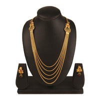 Kord Store Traditional 5 String Chain Gold Plated Long Haram Necklace Set For Women