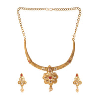 Kord Store Traditional Rajwadi Look Gold Plated Matinee Necklace Set For Women.