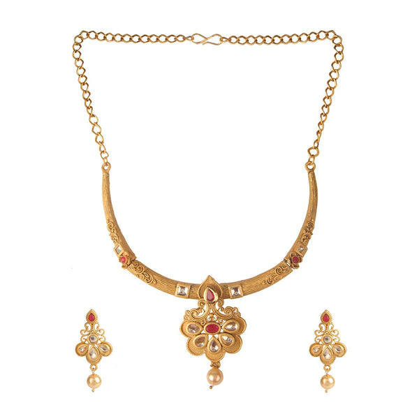 Kord Store Traditional Rajwadi Look Gold Plated Matinee Necklace Set For Women.