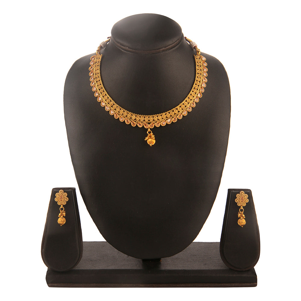 Kord Store Traditional Paisley Design Lct Stone Gold Plated Choker Necklace Set For Women  - KSNKE60053