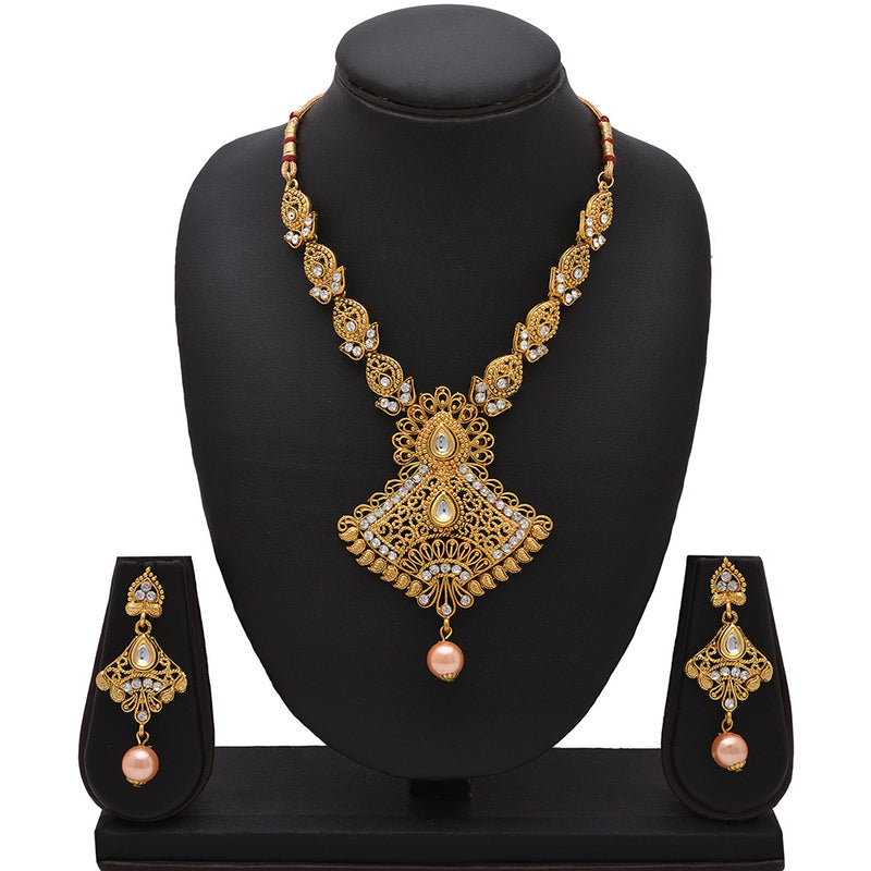 Kord Store Traditional Filigree & Paisley Design Gold Plated Princess Necklace Set For Women  - KSNKE60080