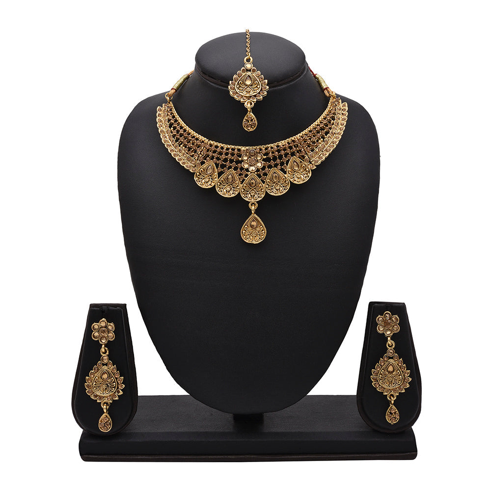 Kord Store Appealing Traditional Lct Stone Bridal Gold Plated Choker Necklace Set For Women  - KSNKE60109