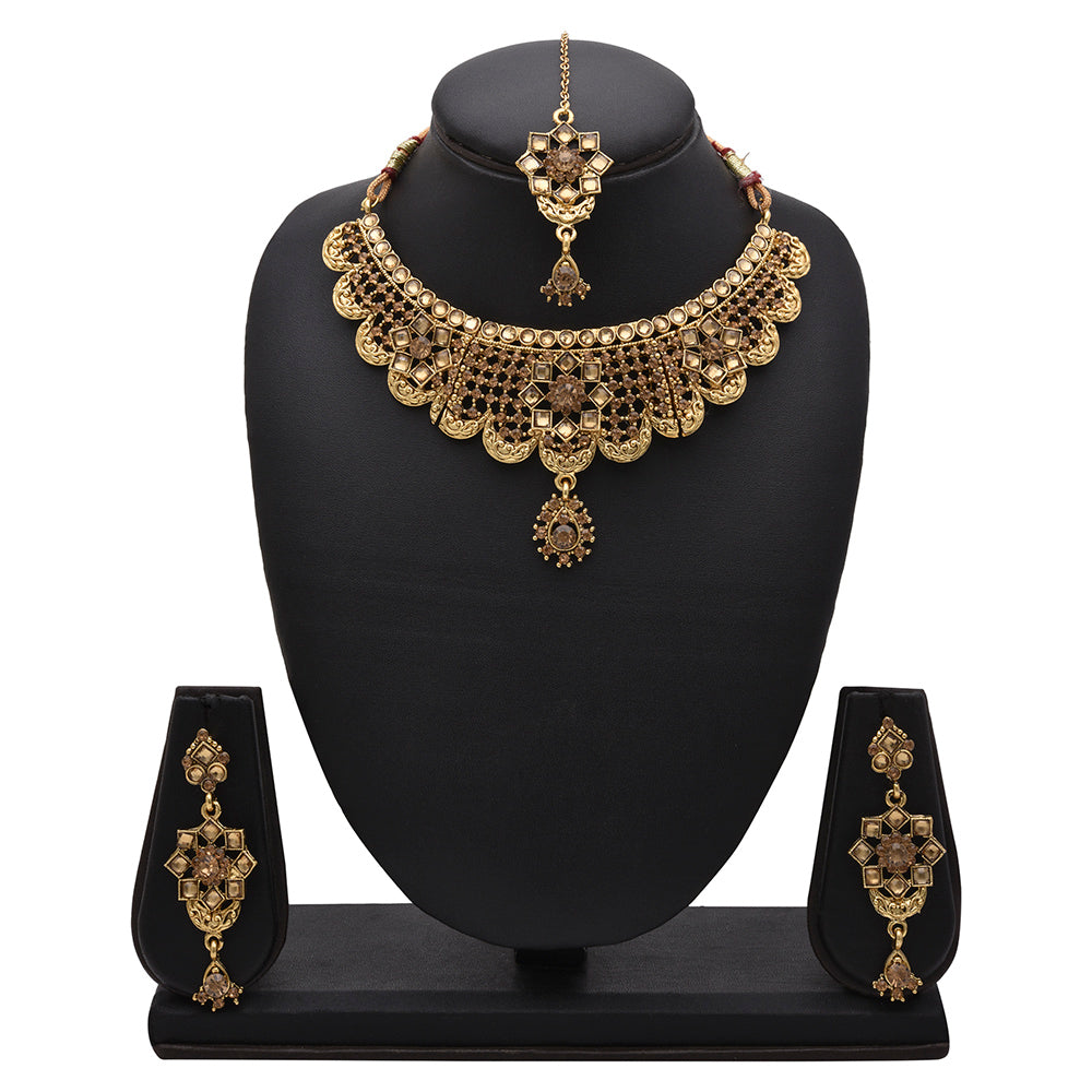 Kord Store Appealing Traditional Lct Stone Bridal Gold Plated Choker Necklace Set For Women  - KSNKE60112