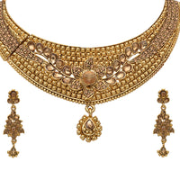 Kord Store Traditional Designer Flower Shape Lct Stone Gold Plated Choker Necklace Set For Women  - KSNKE60114