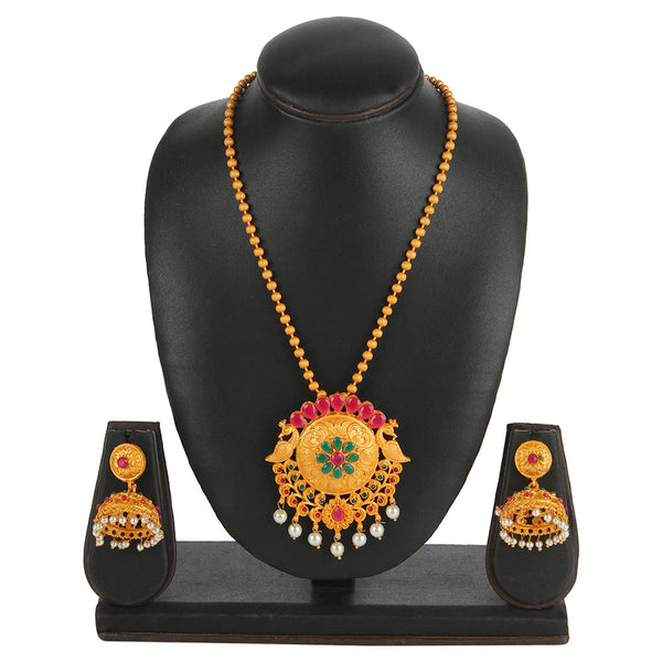 Kord Store Peacock Design Gold Plated Long Haram Necklace Set For Women  - KSNKE60145