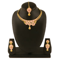 Kord Store Misty Rose Lct Stone Traditional Gold Plated Choker Necklace Set For Women  - KSNKE60151